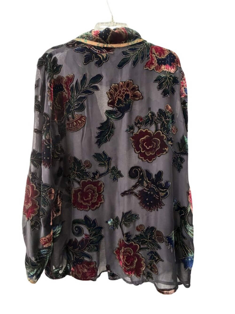 Citron Santa Monica Velvet Burnout Devoré Blouse Floral Frog Closure Size L - Picture 7 of 10